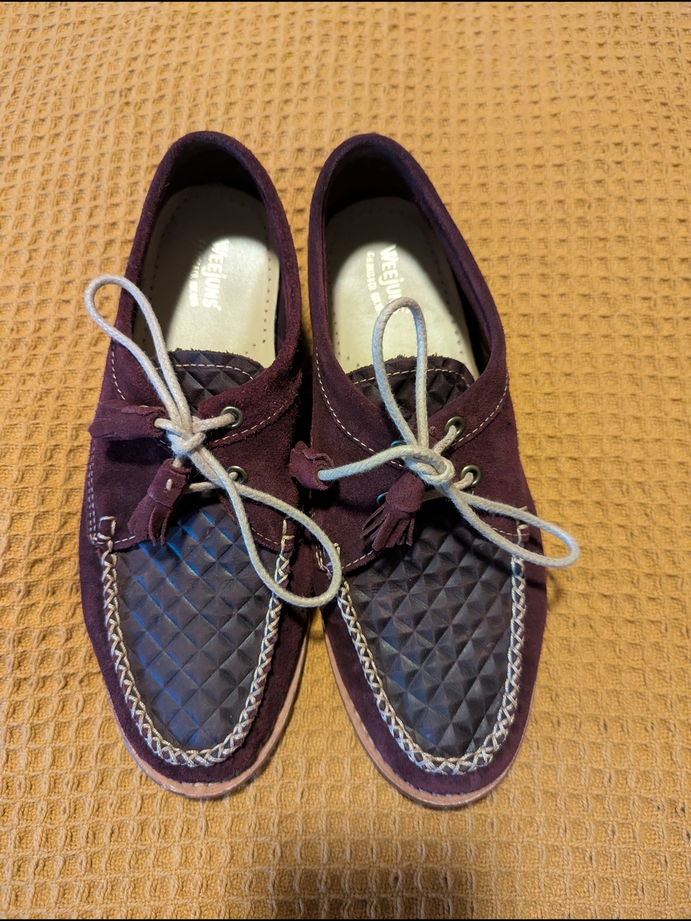 Women’s Suede Loafers in Deep Plum with Tassel Laces, 7.5